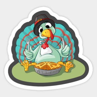 Funny Turkey Thanksgiving T shirt,Funny Turkey Eating Pie Shirt Sticker